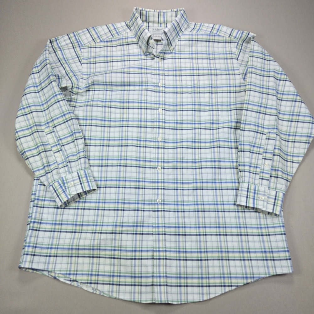 LL Bean Button Down Shirt Plaid Traditional Fit Blue‎ Green Mens 17-33